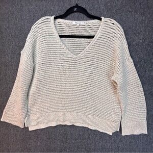 Madewell Sweater Womens Small Beige Multicolor Open Knit V-Neck Oversized